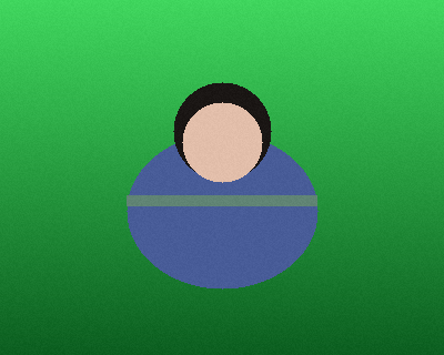 A figure on an unevenly lit green screen